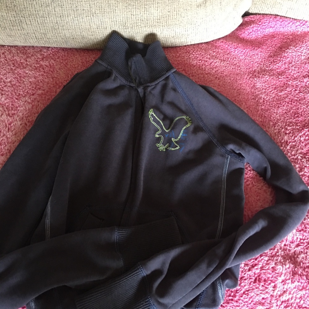 American Eagle Outfitters Black Zip-Up Sweatshirt with Green Logo